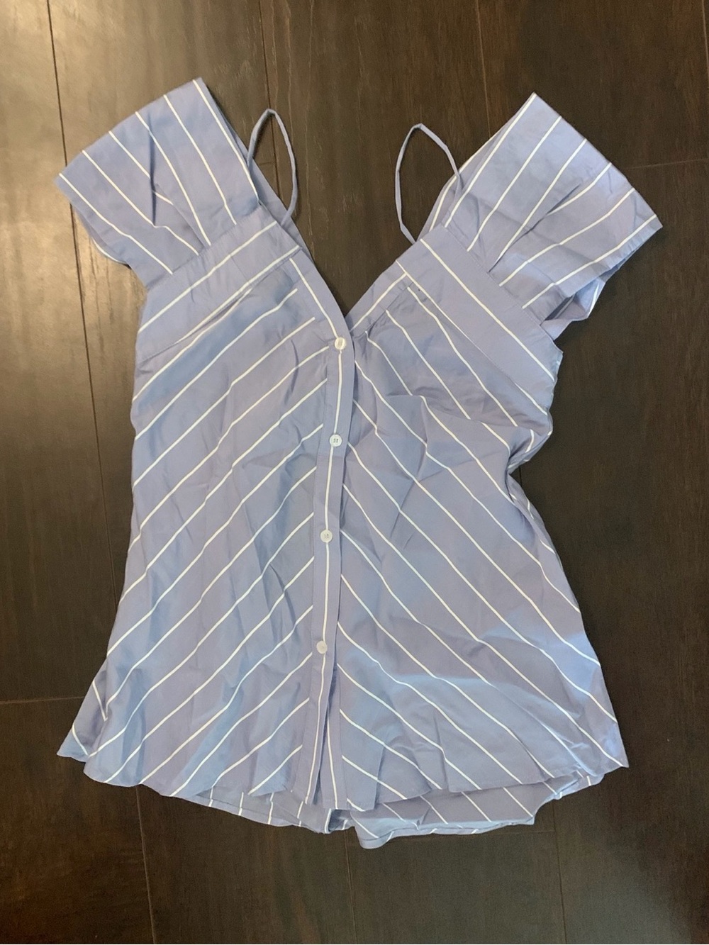 Light Blue Striped Cold-Shoulder Blouse - Brand: